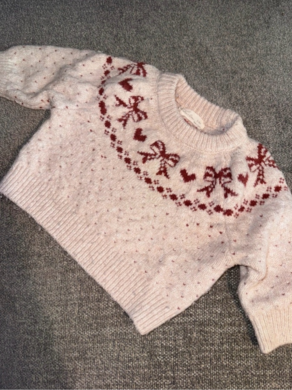 Rylee + Cru Pink Sweater with Red Bow & Heart Yoke